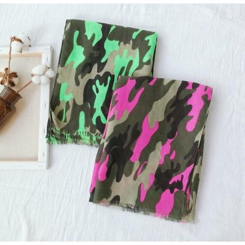 2019 Fashion Cotton Camo Print Fringe Scarves Shawls Long Camouflage Print Wrap Scarf Hijab Muffler 2 Color Free Shipping