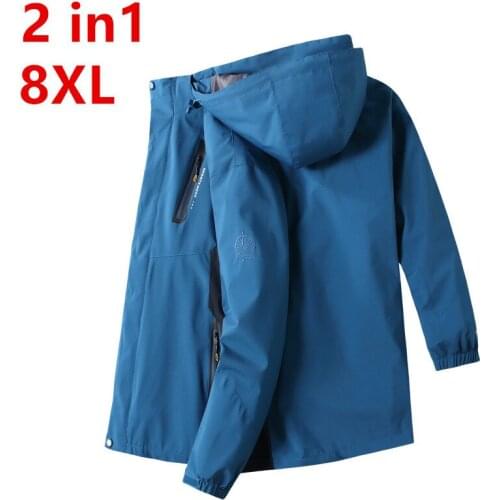 Plus size 10XL 8XL 6XL 5XL Mens Winter Inner Fleece Waterproof Jacket 2 in 1 Outdoor men Sport Warm Brand Coat