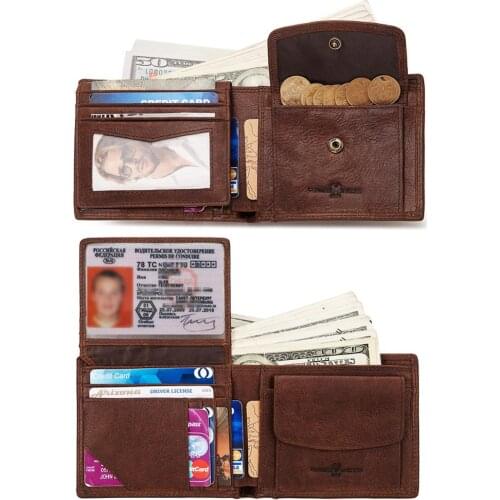 Genuine Leather Men Wallet Bifold Short Wallets Hasp Retro Male Purse Coin Pouch Pocket With Card Holder Quality Gift For Man