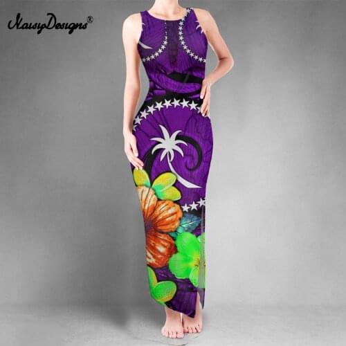 Noisydesigns Womens Tribal Hawaiian Print Sexy Dress Round Neck Bodycon Double Slit Vest Boho Purple Gothic Clothes Ropa Mujer