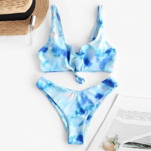 Cikini 2020 New WomenS Sexy Halo Dye Printed Bikini Bra Set Low Waist Split Beach Push Up Brazilian Swimsuit