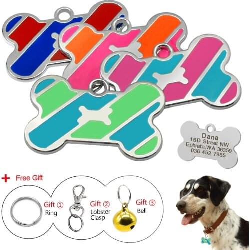 New Dog ID Tag Personalized Pet Name Tags Anti-lost Dogs Nameplate Dogs Engraved Tags Pendant Free Bell Gift