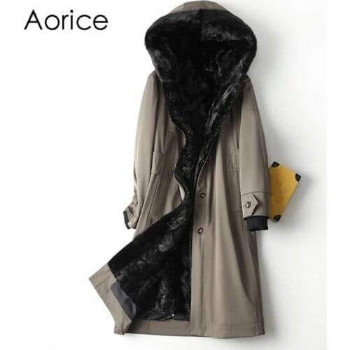 A11006 Women Winter Warm Real Mink Fur Parka Coat Jacket Female Girl Lady Long Hooded Trench Overcoats