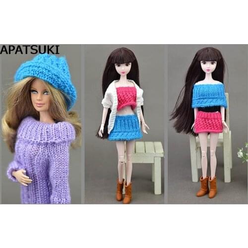 Multi-color Sweater Strapless Top Clothes For Barbie Doll Knitting Skirts For BJD Dolls Can be Weared As Skirt Top Hat