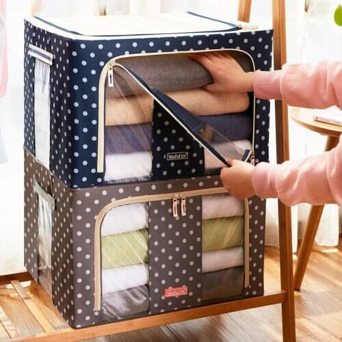 Foldable Clothes Storage Box Large Capacity Oxford Quilt Organizer Transparent Dust-proof Toys Finishing Box Wardrobe Organizer
