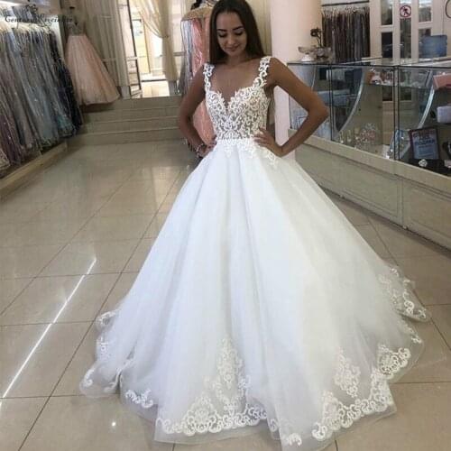Vestido De Noiva A-Line Wedding Dresses Lace Appliques Illusion Sheer O-Neck Plus Size Bridal Gowns Bride Dress Cheap