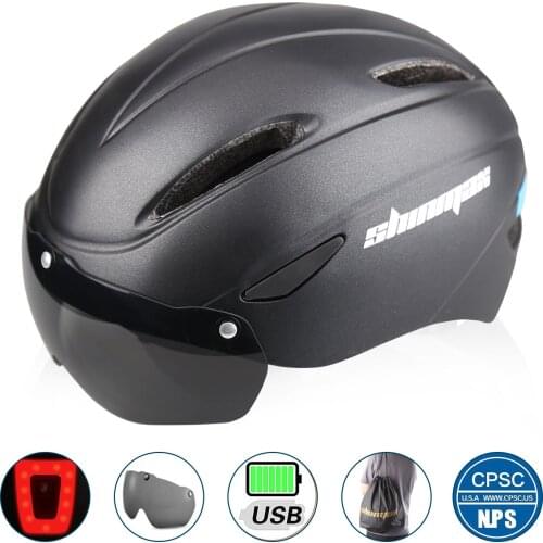 Ultralight Cycling Safety Helmet Outdoor Motorcycle Bicycle Taillight Helmet Removable Lens Visor Mountain Road Bike Helmet
