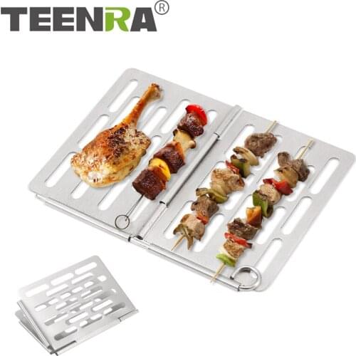 TEENRA Foldable BBQ Burning Board Portable Barbecue Baking Tray Stainless Steel BBQ Mesh Grill Grid Non-stick Camping Tools