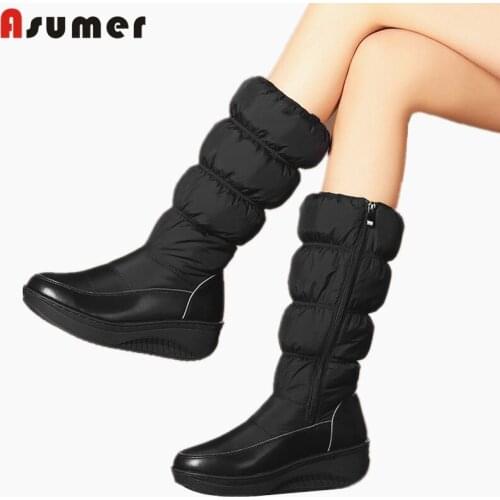 ASUMER Plus size warm winter boots women zipper wedges platform boots black white blue womens snow boots female cotton shoes