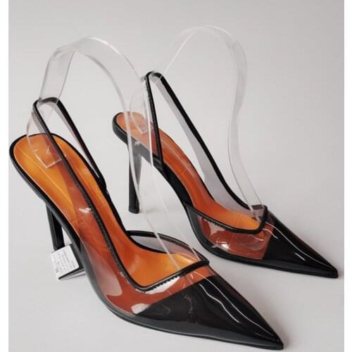 Fine Heeled Shoes Navy Blue Pumps Pointed Wedge 2021 Transparent Stiletto Sandals Ladies Orange Straps Toe Latest Casual African