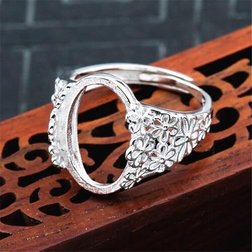 Ring Blank for 6x8mm/7x9mm/8x10mm/9x11mm/10x12mm/12x16mm/13x18mm Oval Cabochons White Gold Plated 925 Silver Adjustable