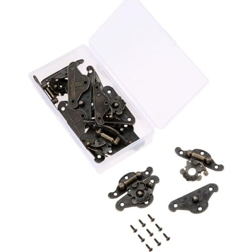 10Pcs 47*37mm Iron Antique Bronze Decorative Latch Clasp Hasps Buckle for Wood Jewelry Box Padlock with Storage Box& 60Pcs Screw