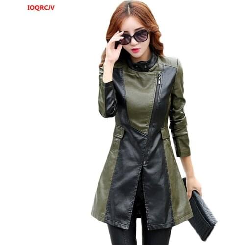 Plus Size M-5XL Leather Coat Jacket Women Autumn Fashion Patchwork Long Female Jacket High Quality PU Motorcycle Outerwear W1430