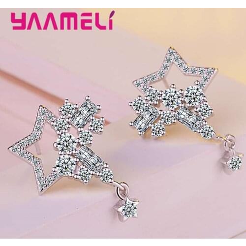 Hollow Star Earrings For Women Weddings 925 Sterling Silver Small Star Pendant Gilrs Romantic Jewelry Wholesale