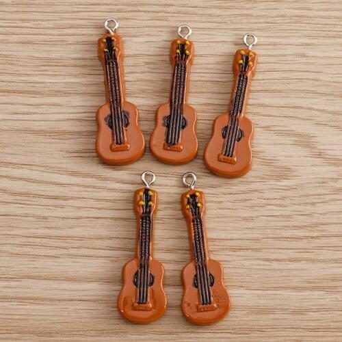 10pcs 12*38mm Mini Guitar Charms for Necklaces Bracelets Enamel Music Pendants Charms Handmade DIY Jewelry Accessories Crafting