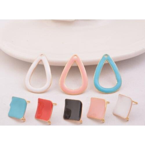 10pcs Enamel Pendant Base Water Drop Charms Gold Earring Setting Connector High Quatily Copper Ear Findings DIY Jewelry Part