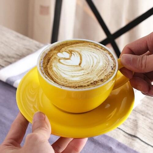200ml Colorful Thick Body New Bone China Cappuccino Cup and Saucers Ceramic Coffee Cup Saucer Latte Cup Drinkware