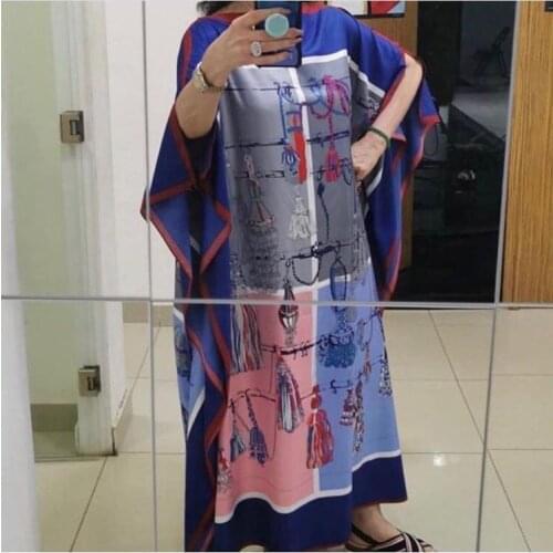Oversize European Printed Fashion Bohemian Silk kaftan long dress Holiday Beach evening party Kaftan dresses for sexy lady