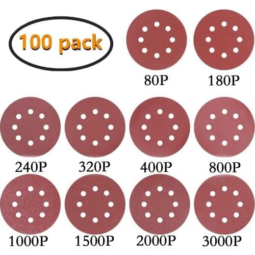 100pcs 125mm Sandpaper Round Shape Sanding Discs Hook Loop Sanding Paper Buffing Sheet Sandpaper 8 Hole Sander Polishing Pad