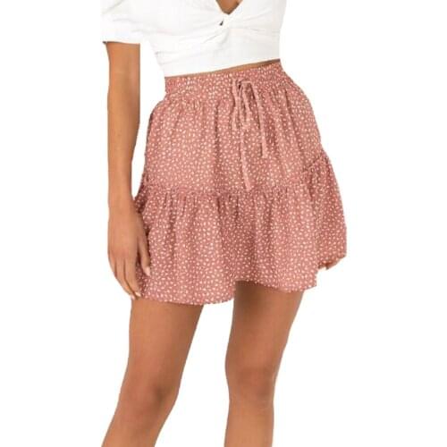 LJCUIYAO Multi Dot Print Short Mini Skirts Women Summer Ruffle High Waist Bow Tie Skirt Ladies Streetwear Slim Bottoms 2020 New