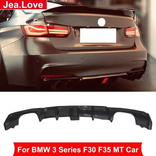 MP Type Real Carbon Fiber Rear Bumper Lip Chin Diffuser Shovel With Led Light For BMW 3 Series F30 F35 320i 325i 330i MT 13-18