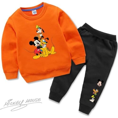 Disney Cartoon Mickey Mouse Goofy Clothing Set Autumn Winter Baby Boy Girl Hoodies and Pants Kid Suit Infant Childrens Clothing