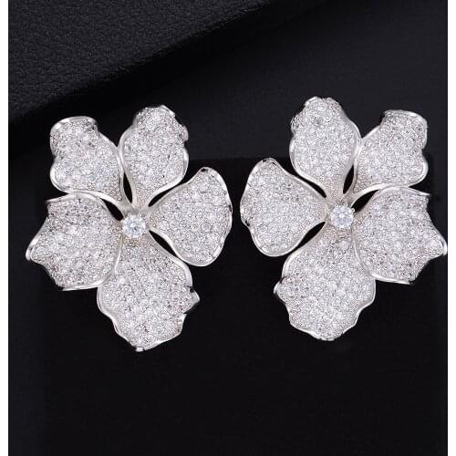 LARRAURI Elegant Cubic Zirconia American Wedding Party Statement Earrings Trendy Begonia Flowers Earrings for Women Ear Jewelry