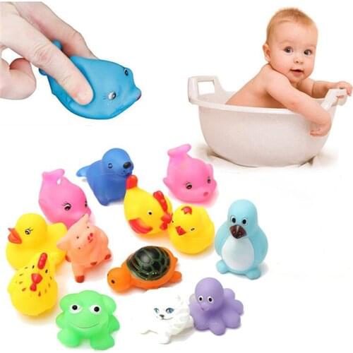 13pcs/set Baby Bath Toys Cute Floating Rubber Animals Toys Squeeze-sounding Bathing Random Baby Style B5Q7 Playing Swimming X7T0