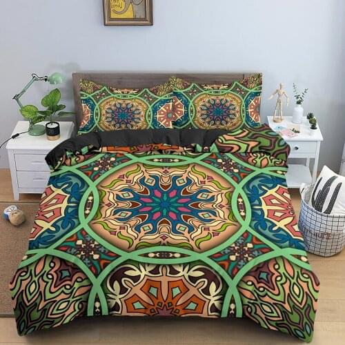 Retro Bohemia Mandala Quilt Duvet Cover Set With Pillowcase Single Double King Queen Size Psychedelic Bedding Sets