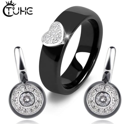 Heart Crystal African Women Jewelrt Set Costume Jewelry Sets for Women Healthy Ceramic Rings Earrings Jewelry Christmas Gift