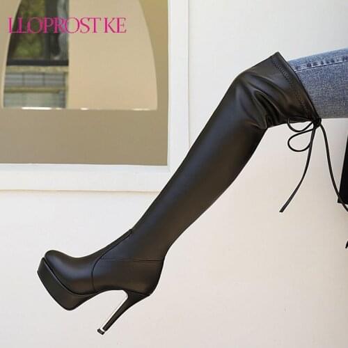 Lloprost ke Sexy Over The Knee High Boots Women Suede Leather High Heels Women Boots Autumn Black Leopard Party Shoes Woman