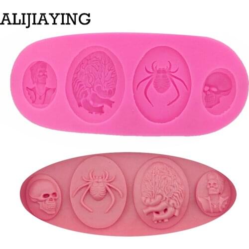 M0803 Halloween Brain Skull Spider Silicone Molds Cake Decorating Mould Baking Tools Fondant Chocolate Mold cake tools