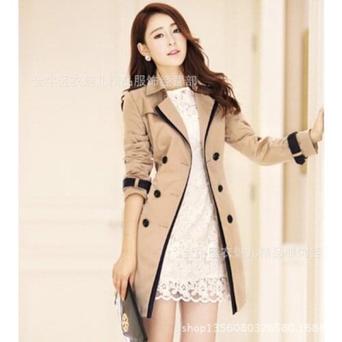 Mazefeng Fashion Women Thin Trench Coat Turn-down Collar Double Breasted Patchwork spell color Trench Slim Plus Size Wind coat