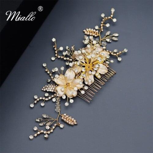 Miallo Vintage Gold Austrian Crystal Wedding Hair Accessories Bridal Hair Ornaments Women Hair Comb Clips Flowers Headpieces