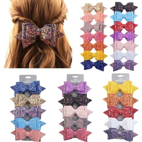 Lovely Kids Girls Baby Glitter Shiny Sequin Bowknot Hair Clip Princess Hair Bow Hairpin