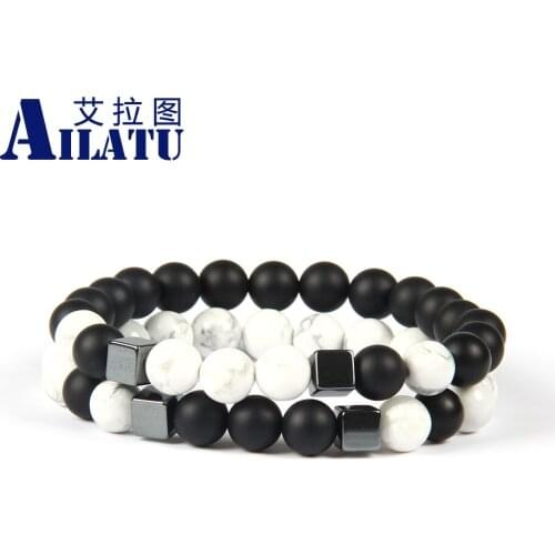 Ailatu Fashion Couples Promise Jewelry 8mm Stone Beads Distance Bracelet Lover Gift