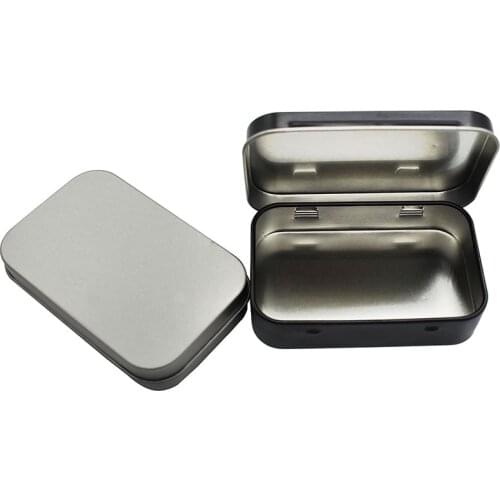 Survival Kit Tin Small Empty Metal Tin Silver Black Flip Storage Box Case Organizer For Money Coin Candy Key