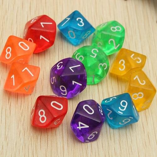 Mayitr 10pcs/set Transparent 10-Sided Dice D10 for RPG Table Game Playing Games Fuuny Dice Tool Set