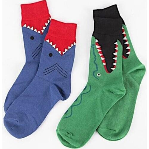 Men Socks Hipster Cartoon Shark Animal Print Funny Vintage Streetwear Harajuku Hip Hop Female Cotton Hosiery Autumn