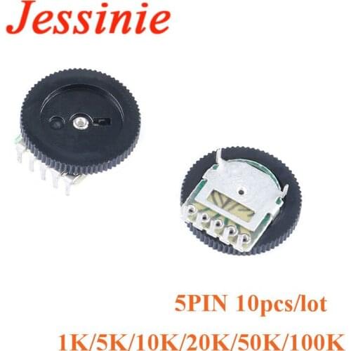 10PCS Gear Dial Potentiometer Double Potentiometer 5pin for Radio MP3/MP4 Volume Adjustment Switch 1K/5K/10K/20K/50K/100K B102