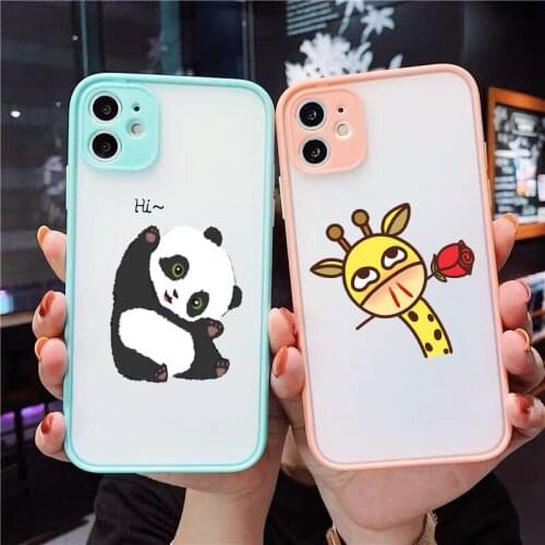 GYKZ Cartoon Panda Giraffe Clear Phone Case For iPhone 11 Pro 12 XR X XS MAX SE20 7 8 Plus Animal Pattern Hard Matte Cover Shell