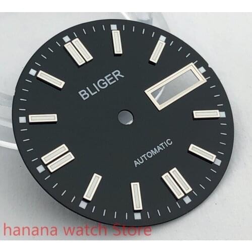 BLIGER Sterile 29mm dial date kit is suitable for NH36 night plate parts male watch movement dial black