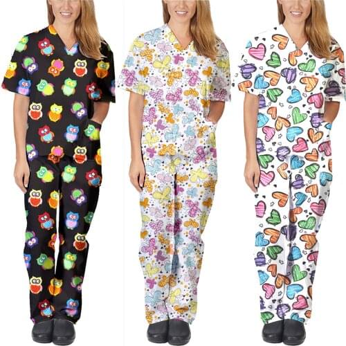 Nursing Uniform Scrubs For Women Set Short Sleeve V-neck Tops+Full Pants Nursing Working Uniform Set Suit медицинская одежда q5