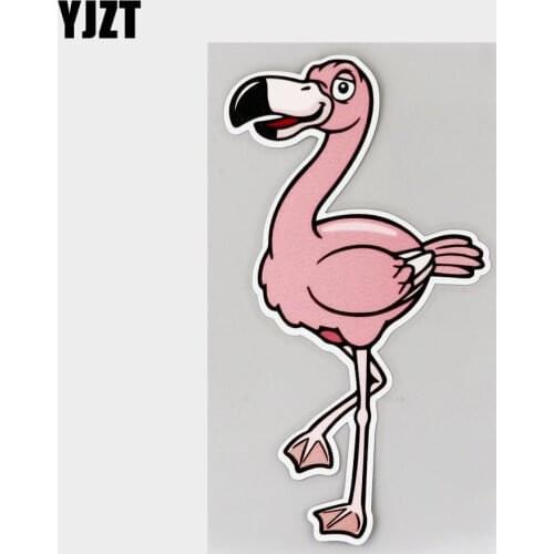 YJZT 8.7CM×16.4CM Cute Pink Flamingo Standing On One Foot Car Sticker PVC Decal 11C-0266