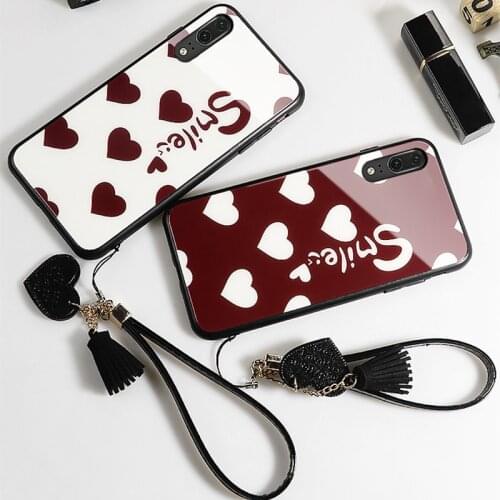 For OPPO Reno 3 Pro Case & Free Strap fashion smile red Heart Glass Hard protection phone Cover For OPPO Reno 3 z 2 ace casing