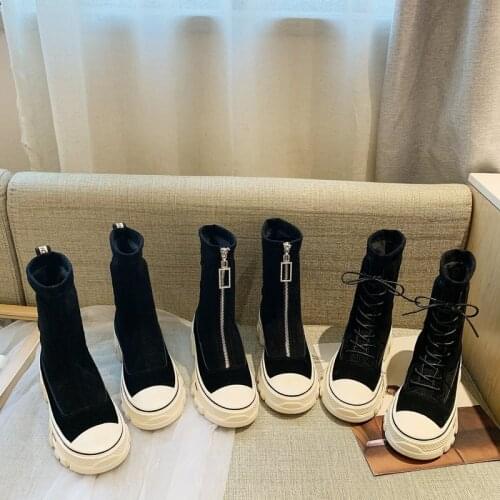 Autumn Woman Shoes Fashion Strch Fabric Thick Boots Zapatos De Mujer 2020 Motorcycle Boots Womens Platform Heels