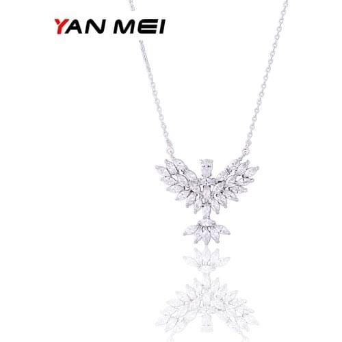 YAN MEI 2017 Clear Cubic Zirconia Necklace Eagle Crystal Animal Pendant Necklaces GLD1152