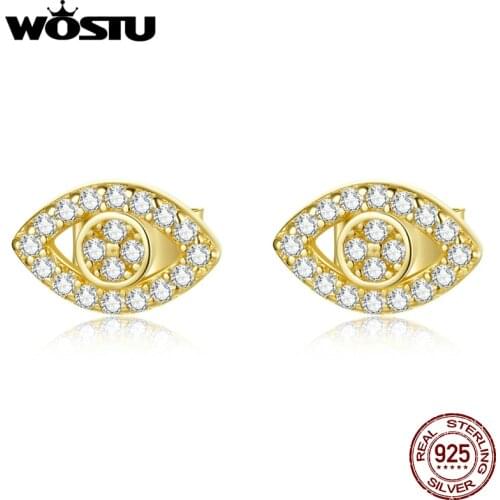 WOSTU 925 Sterling Silver Demon Eye Zircon Shining Stud Earrings For Women Wedding Fashion Anniversary Jewelry CTE518