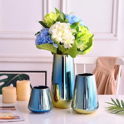 1pc Color Gradient Vase Blue Porcelain Flower Vase Home Decoration Centerpiece Ornament Stoneware Desktop Vase
