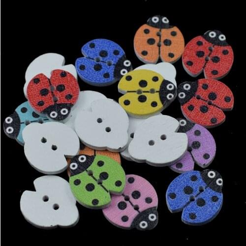 100PCS Wood Buttons Mixed Ladybug Sewing Apparel for Clothes Scrapbooking Decorative Crafts Needlework DIY Accessories